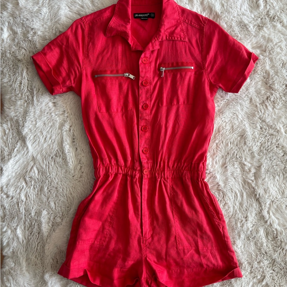 Linen Romper, Red